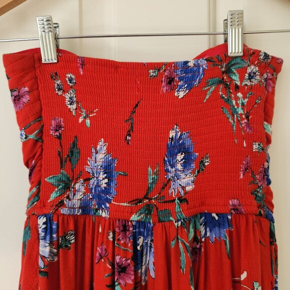Band Of Gypsies BOG Collective Red Floral Strapless Jumpsuit Summer Boho Flowy - Picture 8 of 13